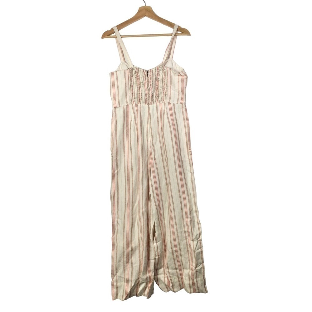 Rebecca Taylor White & Pink Stripe Wide Leg Linen Cropped Jumpsuit 8 - Picture 4 of 7